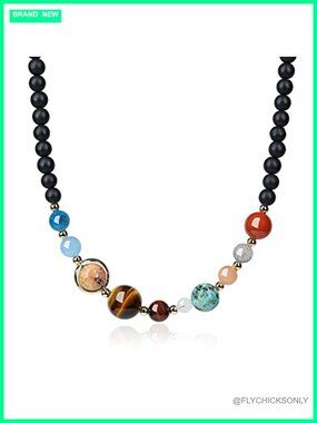 Solar System Beaded Necklace Matte Onyx Gemstone Choker Layering